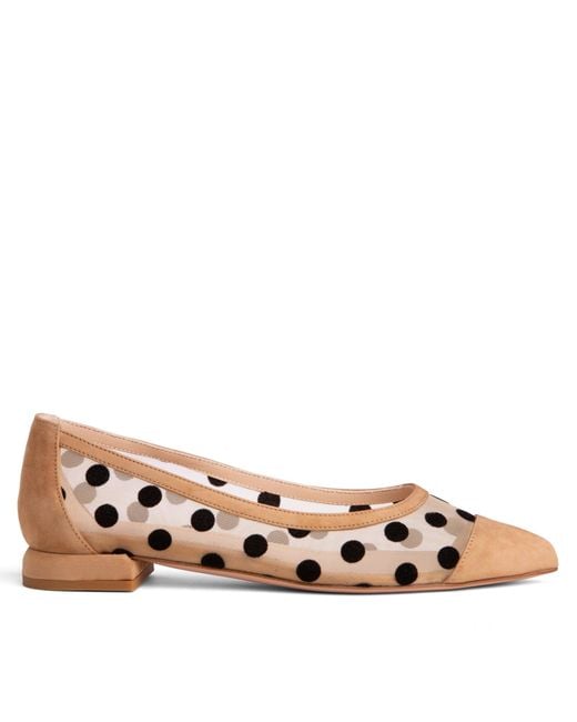 Beautiisoles by Robyn Shreiber Made in Italy Brown Blake Suede Ballerina Polka Dots & Mesh Comfortable Work & Evening Sexy Flat