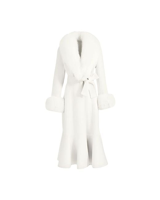 Hortons England White Westminster Cashmere Peplum Coat Faux Fur Ivory