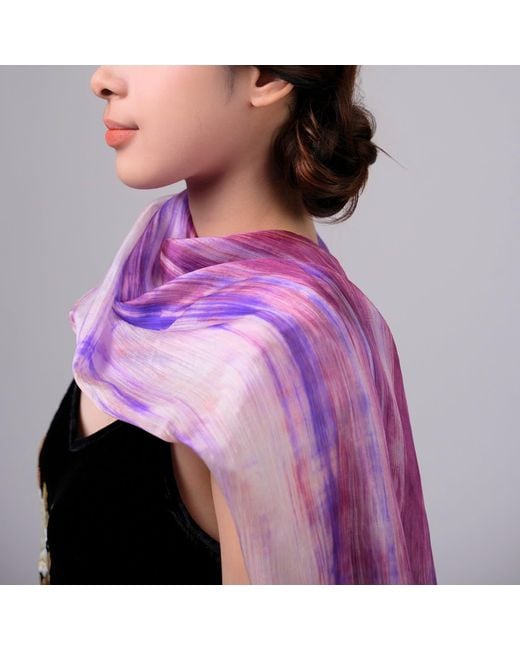 Silk and Bears Purple Berry Brushstroke Silk Scarf – Hand-Dyed Mulberry Silk, Evening Wrap & Gift