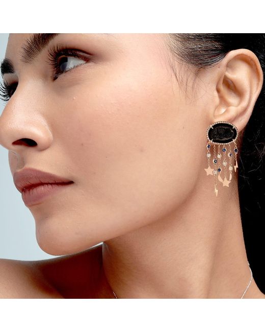 Artisan Black Rose Geode Sapphire Diamond Chandelier Earrings