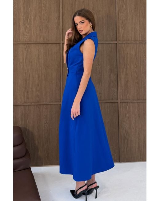 Girl In Mind Blue Hazel Tailored Sleeveless Midi Dress Cobalt