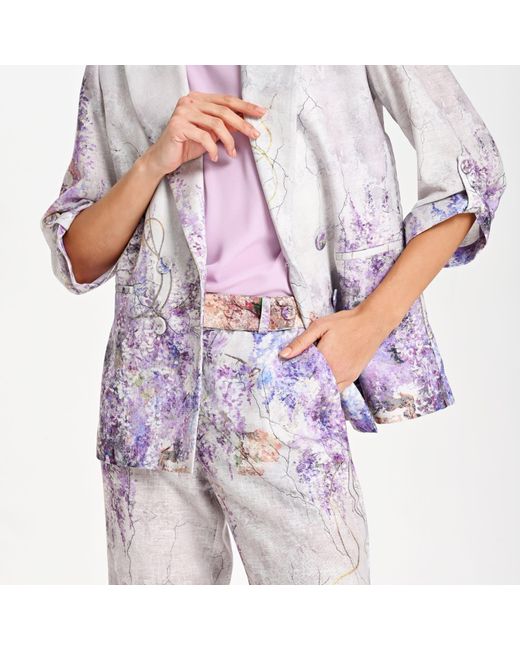 Lalipop Design Blue Abstract Floral Print Tailored Blazer Jacket