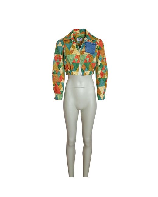 Couture to Your Door Green Abstract Harlequin Upcycled Cropped Jacket