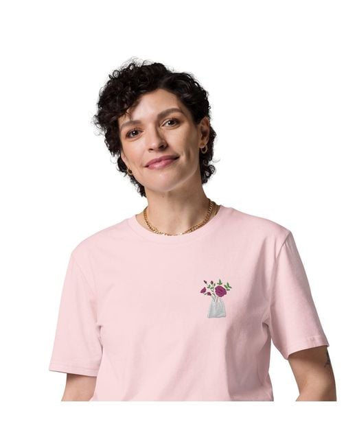 Anchor and Crew Pink Cotton Peony Garden Dystopia Organic Cotton Embroidered T-Shirt