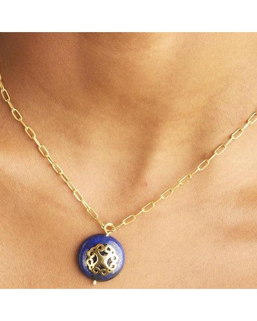 Lila Rasa Metallic Lapis Lazuli Necklace With Filigree