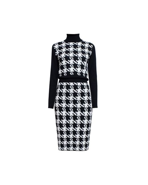 Rumour London Black Lina Houndstooth Merino Wool Knitted Dress