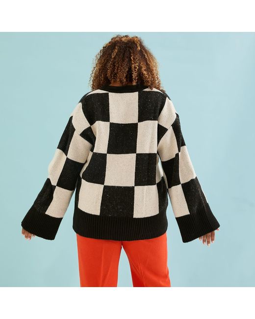 Cara & The Sky Black Candice Checked Oversized Chunky Cardigan