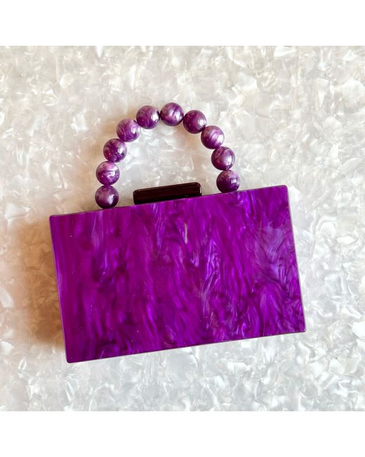 CLOSET REHAB Purple Acrylic Party Box Purse In Grape With Beaded Handle
