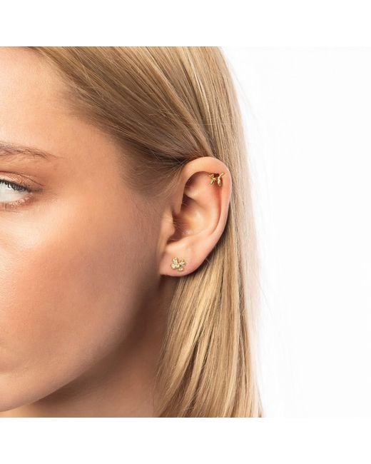 Spero London Metallic Fine 14K Solid Diamond Clover Single Earring