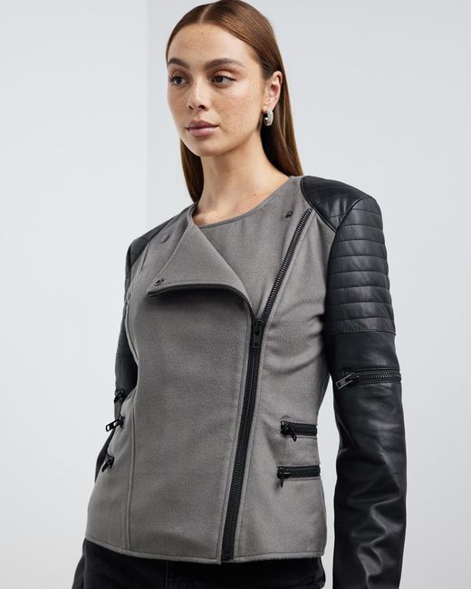 West 14th Greenwich St Motor Jacket In Grey Wool & Black Leather | Lyst UK