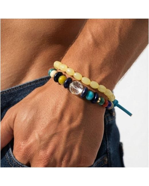 Jaredjamin Blue Elio Repurposed Glass Bead Bracelet Set for men