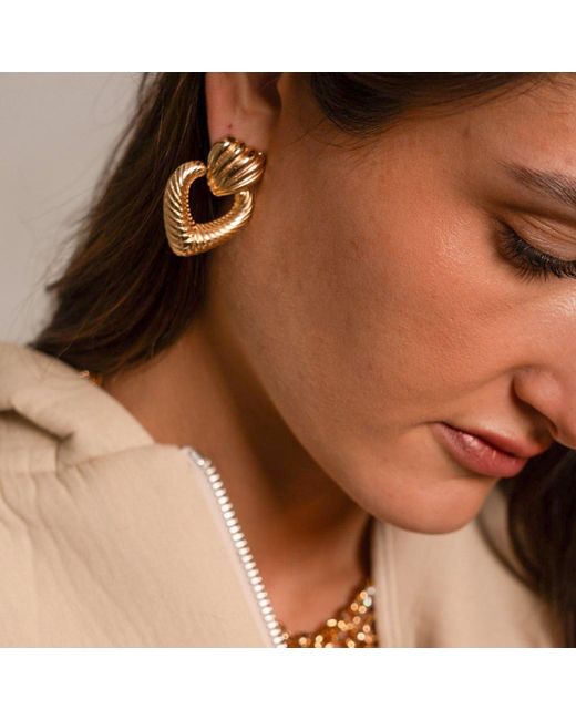 SHYMI Metallic Textured Heart Drop Gold-Filled Earrings
