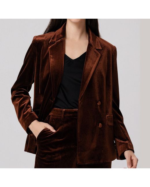 Smart and Joy Brown Double Breasted Velvet Suit Blazer