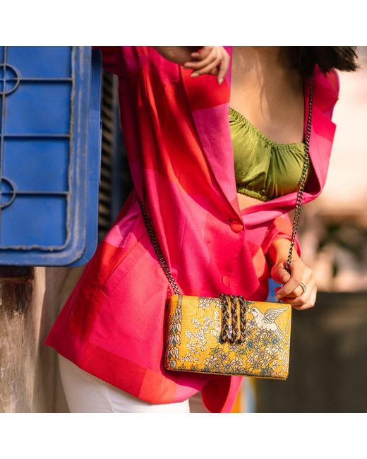 Simitri Orange Paradise Bird Braided Clutch