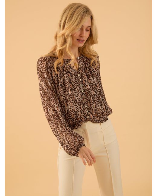 Rose & Nancy Brown Sienna Print Blouson Blouse
