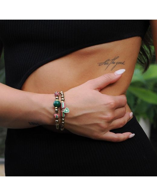 Ebru Jewelry Metallic African & Beaded Heart Charm Bracelet Set