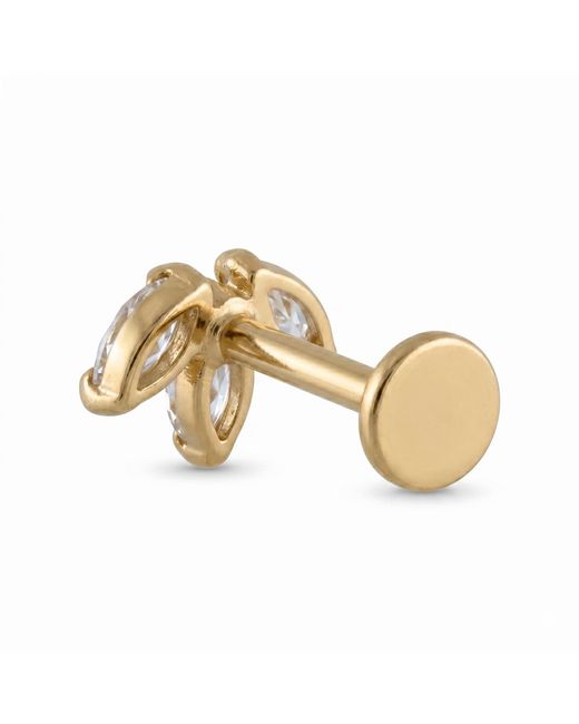 Zahav Jewelry Metallic 14K Solid 18G 8Mm Marquise Cz Internally Threaded Flat Back Stud