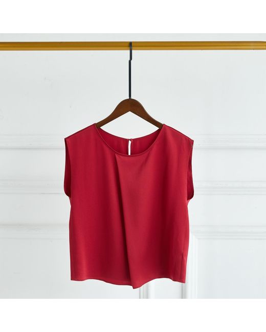 Soft Strokes Silk Red Pure Silk Sleeveless Boxy Fit Cropped Blouse
