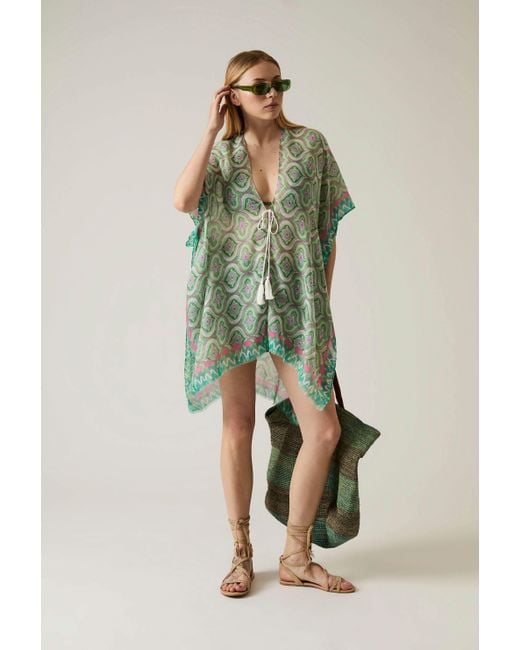 James Lakeland Green Geometric Print Kaftan