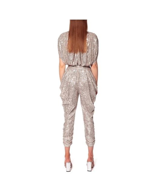 AGGI by HALEWSKI Gray Saddie Champagne Draped Sequinned Jumpsuit