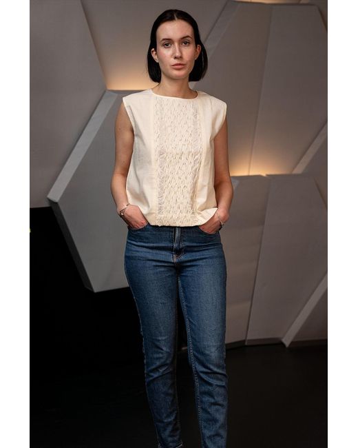 Stovaria Green Hand-Stitched Cotton Panel Statement Sleeveless Top