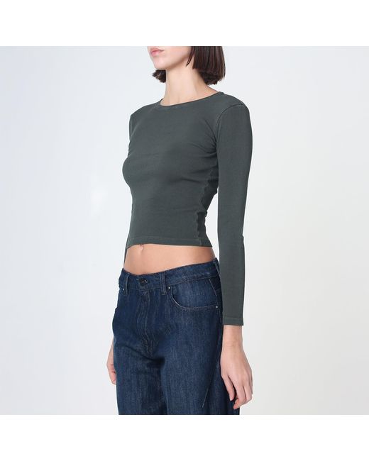 NOEND Gray Essential Ribbed Long Sleeve Crop Top