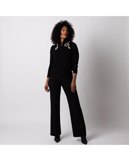 House of Laines London Black Laines Couture Quarter Zip Jumper With Embellished Crystal & Pearl Snake