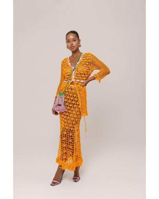Andreeva Orange California Poppy Handmade Knit Midi Skirt