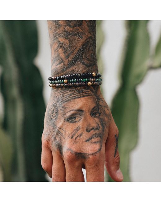 Nialaya Black Wristband With Dark Miyuki Beads for men