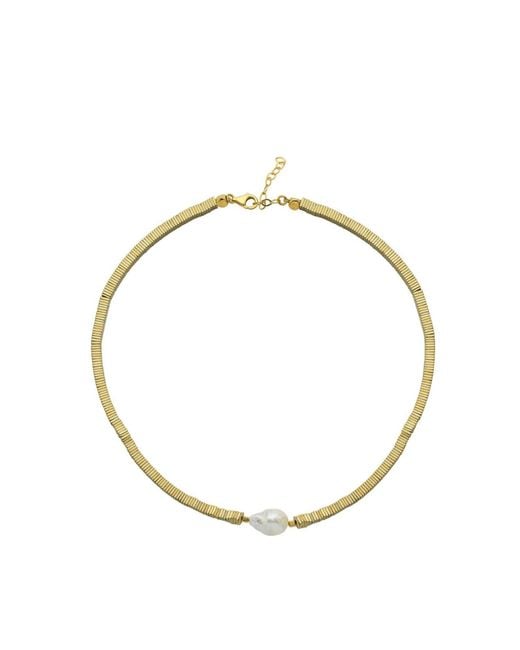 LINYA JEWELLERY Metallic Yarn Baroque Pearl Hematite Stone Necklace
