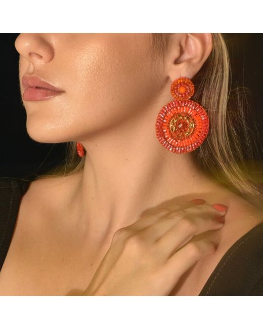 Lavish by Tricia Milaneze Orange Coral Red Mix Ripples Handmade Crochet Earrings
