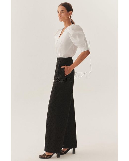 Exquise Black Broderie Anglaise Fabric Pants