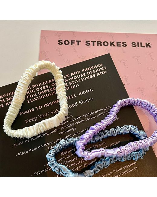 Soft Strokes Silk Blue Set Of Three Pure Mulberry Silk Skinny Scrunchies Weekly Special Hair Ties Lilac Rain