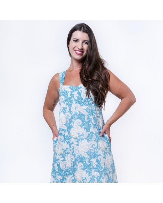 House of Gl Blue Salene Cotton Sleeveless Maxi Dress