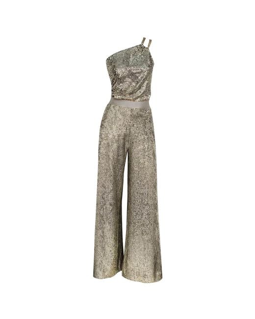 Me & Thee Gray Ponder A Thought Metallic Snakeskin Jumpsuit