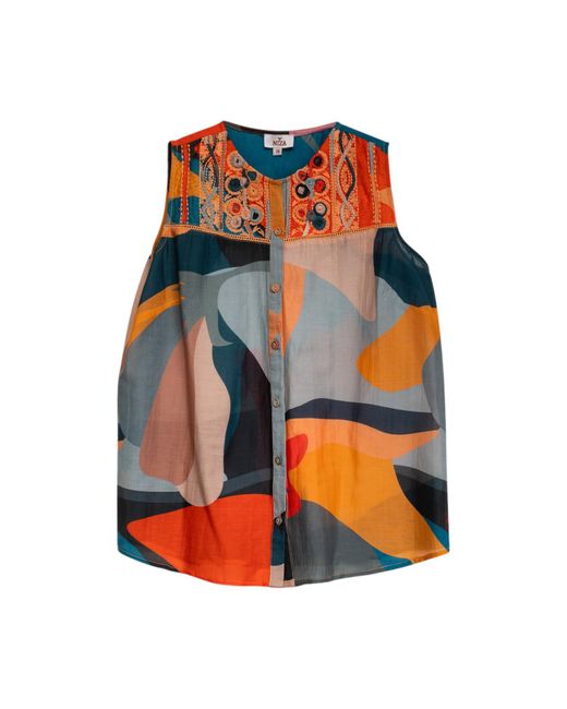 Niza Orange Abstract Embroidered Shirt Naima