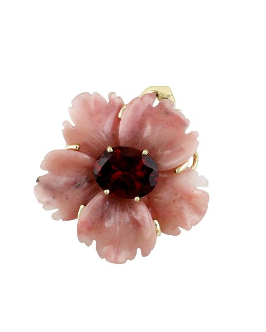 Artisan Brown 14K Carved Onyx & Garnet Flower Pendant