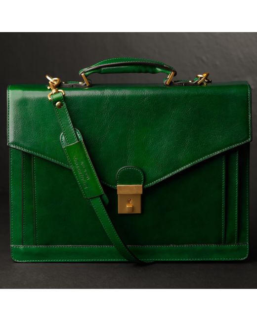 Time Resistance Green Classic Design Leather Briefcase for men