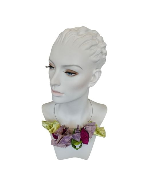 Romer Millinery Green Metallic Silk Abstract Floral Choker Burgandy