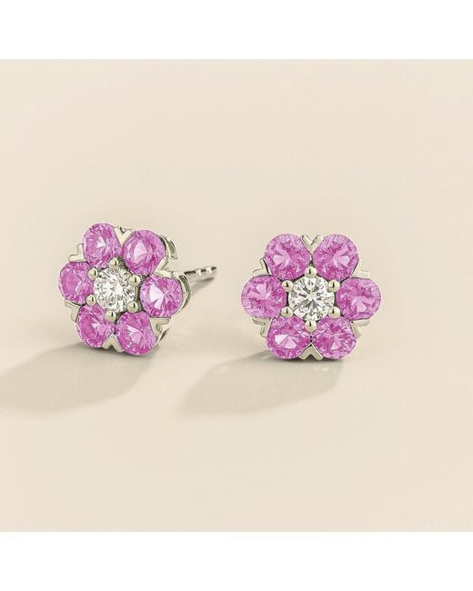 Juvetti Purple Cinq Sapphire & Diamond Flower Earrings