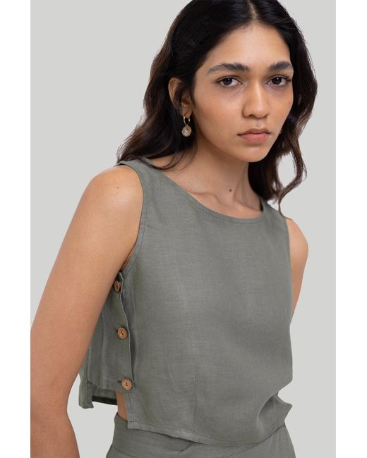 REISTOR Gray Dark Boxy Crop Hemp Top