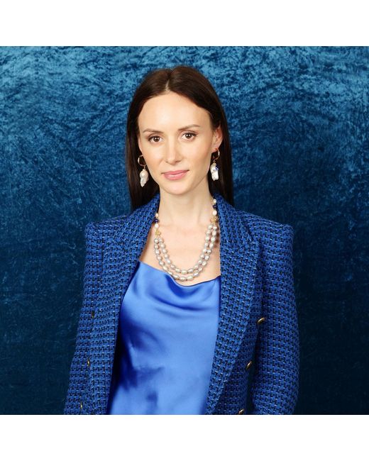 Farra Metallic Freshwater Pearls With Round Lapis Double Strands Necklace