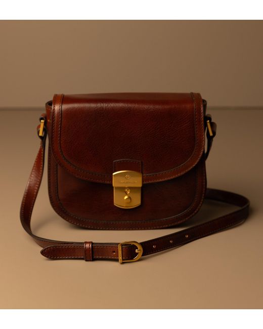 Time Resistance Brown Leather Saddle Bag