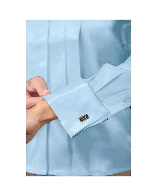 Madison / Savile Blue Sterling Regent Pleated Satin French Cuff Shirt
