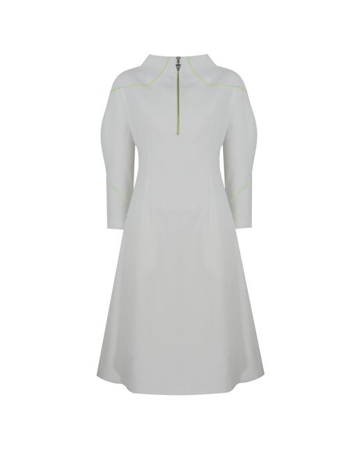 Mirimalist White Angle Midi Dress Ecru