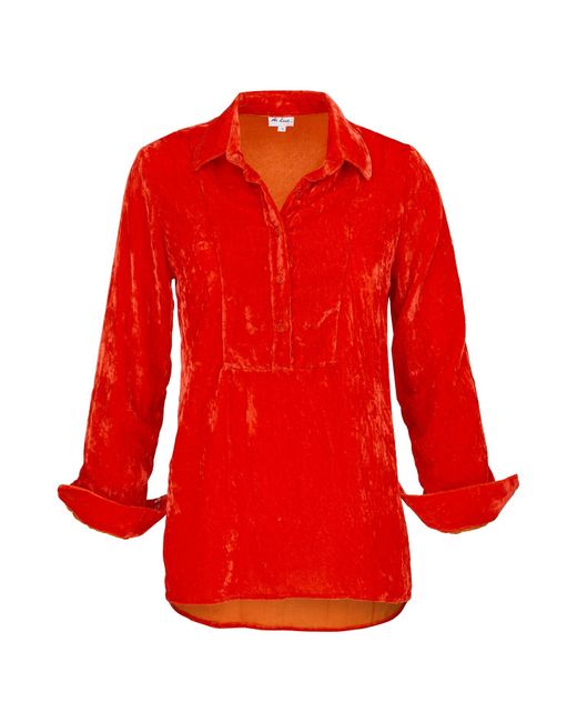 At Last Red Silk Velvet Shirt In Hot Orange