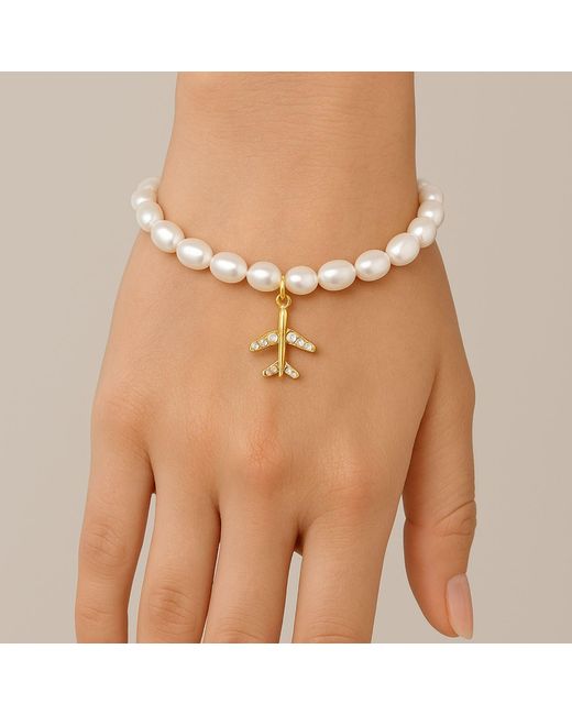 My Little Nature Metallic Handmade Cultured Freshwater Pearls Bracelet With Plane Charm And Magnetic Clasp