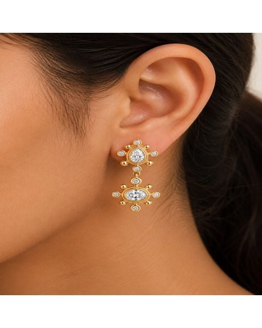 Artisan Metallic 14K Bezel Diamond Designer Dangle Earrings