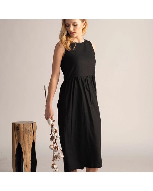 Nikka Place Black Maternity Linen Midi Dress With Pockets For Summer
