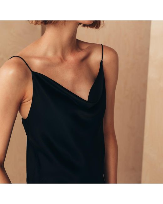 MIONÈ Black Silk Camisole Top With Draped Detail